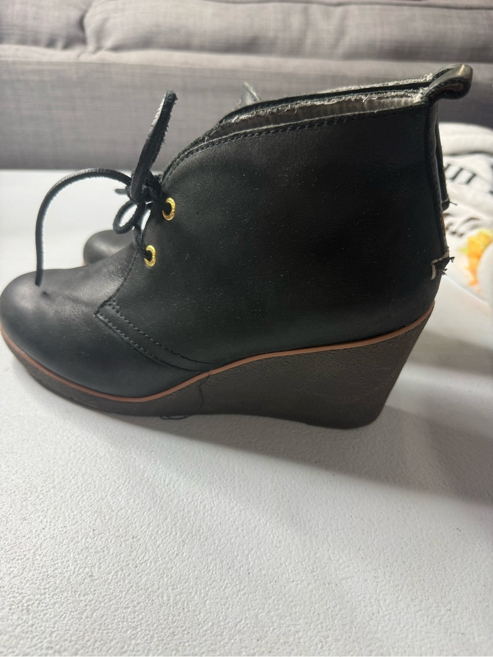 Sperry Top-Sider Black Leather Wedge Ankle Boots Lace Up Chukka Women’s Sz 9